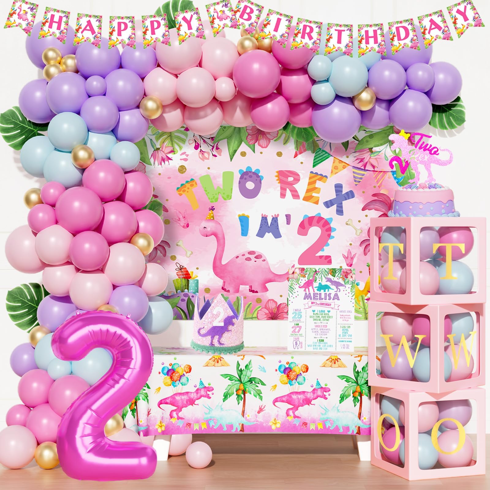 Party Inspo Two Rex Birthday Decorations Girl - 114 PCs Dinosaur Themed ...