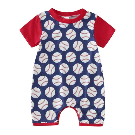 Party Jumpsuit for Baby 𝐍ewborn Boys Girls Pullover Romper Short Sleeve Cartoon Baseball Prints Bodysuits