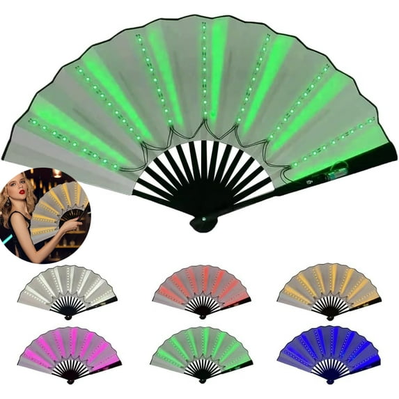 Party LED Hand Fan, Boots on The Ground Fan, Hand Popping Fan for Women Foldable, Clacking Large Fans for Line Dancing Glowing Stage Performance, Birthday Wedding Home Decor, Enthusiasts Gift (Green)