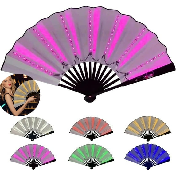 Party LED Hand Fan, Boots on The Ground Fan, Hand Popping Fan for Women Foldable, Clacking Large Fans for Line Dancing Glowing Stage Performance, Birthday Wedding Home Decor, Enthusiasts Gift (Pink)