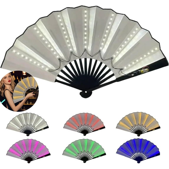 Party LED Hand Fan, Boots on The Ground Fan, Hand Popping Fan for Women Foldable, Clacking Large Fans for Line Dancing Glowing Stage Performance, Birthday Wedding Home Decor, Enthusiasts Gift (White)
