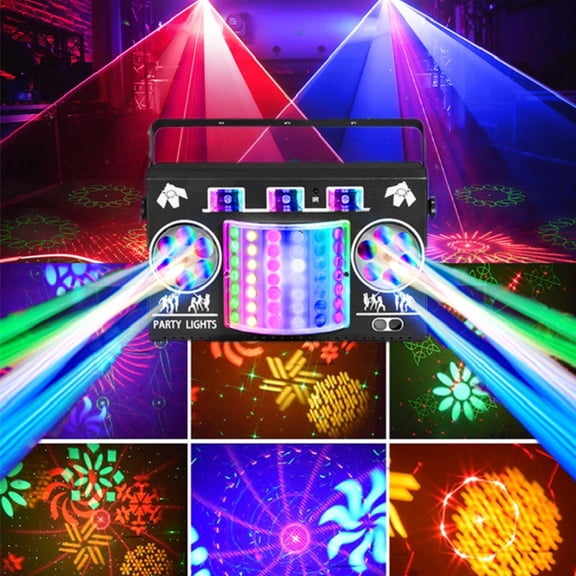Party Lights DJ Disco Ball Light 5-in-1 Laser Strobe Projection Light DMX Control Sound Activation and Remote Control Live Performance Family Gathering, Club, bar, Karaoke, Birthday Holiday Carnival
