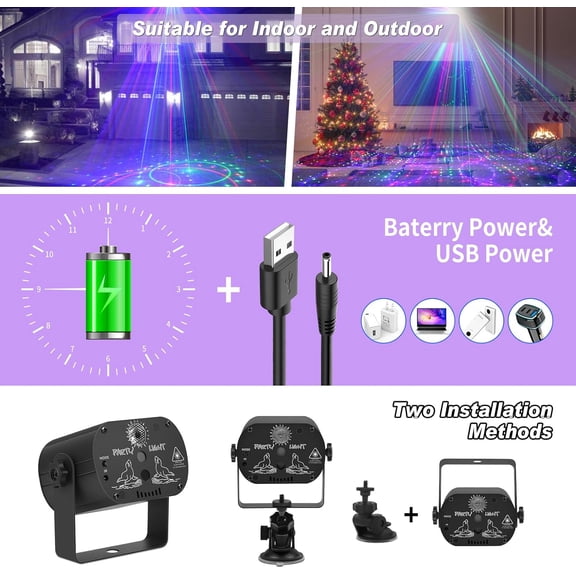 Party Lights DJ Disco Light, RGB LED Strobe Light, Battery Powered Sound Activated Projector with Remote Control for Christmas Halloween Decorations Birthday Stage Show Dance Wedding