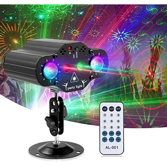 Party Lights DJ Disco Lights,Stage Light Projector 2 RGB LED Multiple Patterns Sound Activated Flash Strobe Lighting with Remote Control for Parties Christmas Karaoke Wedding Home Decoration