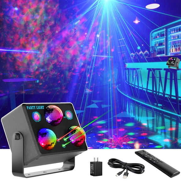 Party Lights,Disco DJ Strobe Light Stage Disco Ball Projector Effect Rave Dance Club Light Sound Activated with Remote Control for Parties Home Show KTV Pub Dance Karaoke Christmas