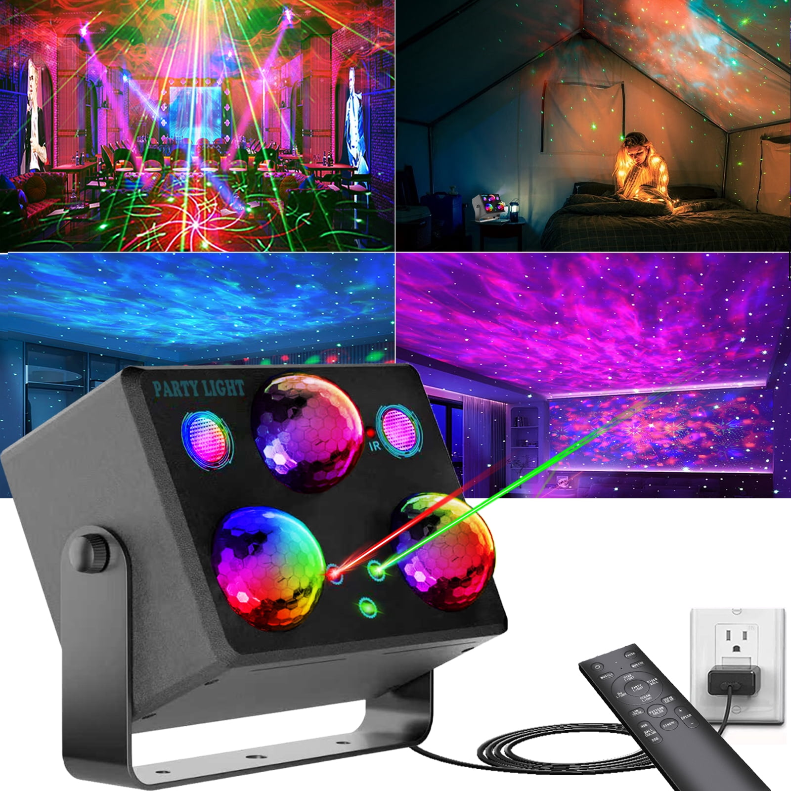 Party Lights,Disco DJ Strobe Light Stage Disco Ball Projector Effect Rave Dance Club Light Sound Activated with Remote Control for Parties Home Show KTV Pub Dance Karaoke Christmas