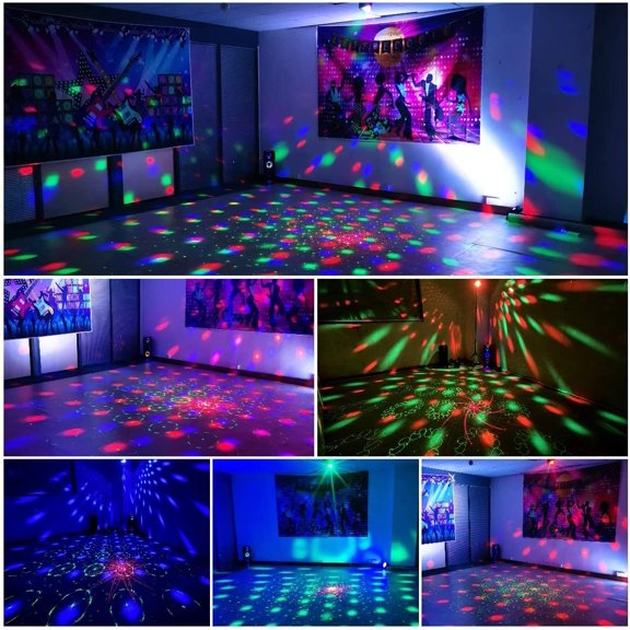Party Lights Dj Disco Ball Light with Pattern Projection and Sound Activated, RGB Colored Strobe Stage Lighting for Parties Indoor Dance Birthday Rave Bar Karaoke Christmas Wedding Show Club