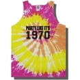thumbnail image 1 of Party Like It's 1970 Adult Neon Tie Dye Spiral Tank Top with Black Ink, 1 of 1