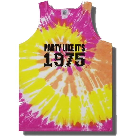 Party Like It's 1975 Adult Neon Tie Dye Spiral Tank Top with Black Ink