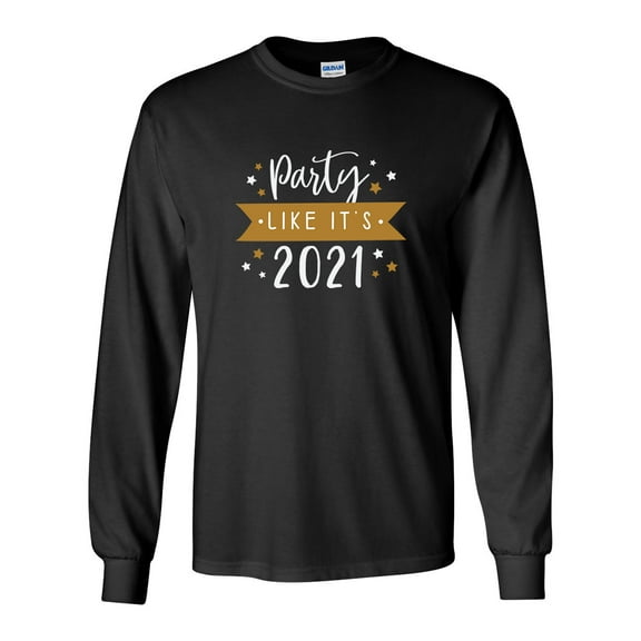 Party Like It's 2021 Festive Happy New Year Unisex Adult Long Sleeve T-shirt-Black-small