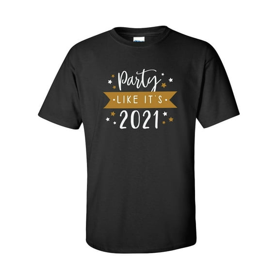 Party Like It's 2021 Festive Happy New Year Unisex Adult Short Sleeve T-shirt-Black-small