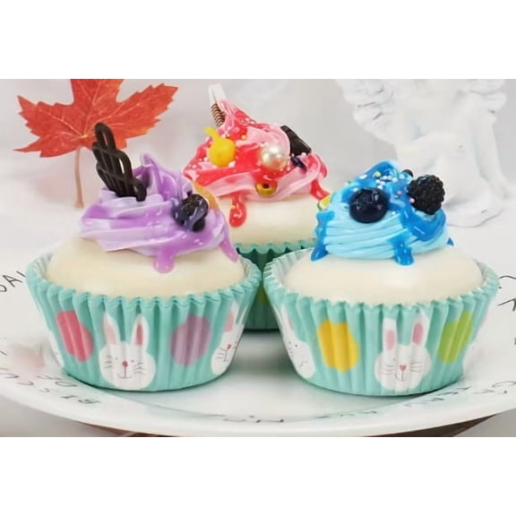 Party Master Floral & Bunny Design Muffin Cupcake Liners - 50 Count Greaseproof Baking Cups for Effortless Baking