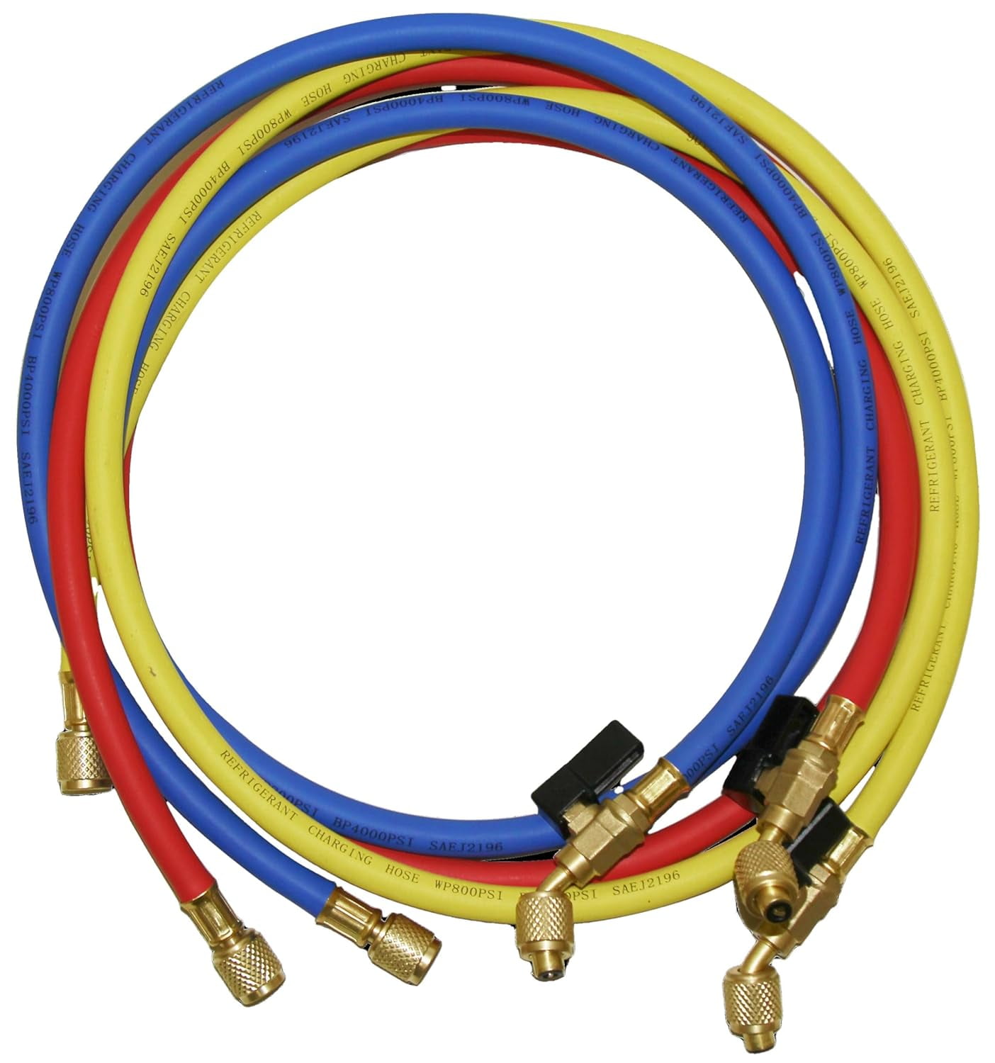 Party NH5SC Refrigerant Hoses | 1/4" HVAC Charging Hoses with Ball Valve | Suitable for R410A, R134a, R-22 and Other Refrigerants | 5 Feet Long | 3-Color Hose Kit | 1 Year Warranty