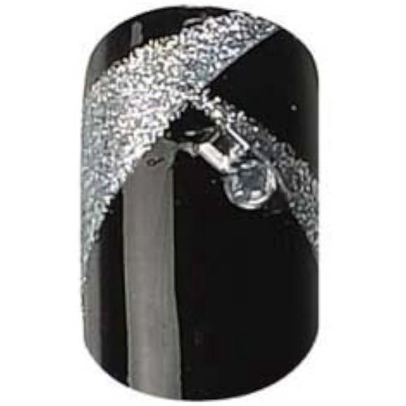 Party Nails, Pre Glued, False Nails, 12 (Black, Silver Rhinestone)