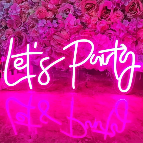 Let's Party Neon Signs Dimmable Neon Light Sign for Wall Decor 16''x 7'' Word LED Neon Sign Art Decorative Lights for Bachelorette Party, Engagement Party, Birthday Party,Wedding Party