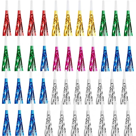 Party Noise Makers,metallic fringed blowers,horns and whistles,24 pcs festive noisemaker favors,suitable for birthday,graduation,sporting events,holiday celebion and surprise parties,multicolor