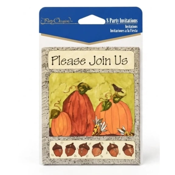 Party Occasion Party Invitations Fall Harvest Design Pumpkins & Acorns 8 Count