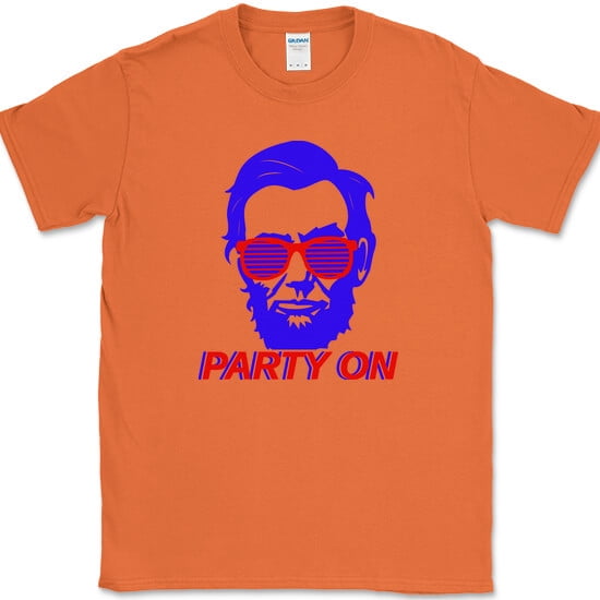 Party On Abe Lincoln T-Shirt Funny 4TH OF JULY Holiday USA America Tee - Orange, 2XL