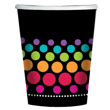 Party On Black Modern Stripes Polka Dot Adult Birthday Party 9 oz. Paper Cups