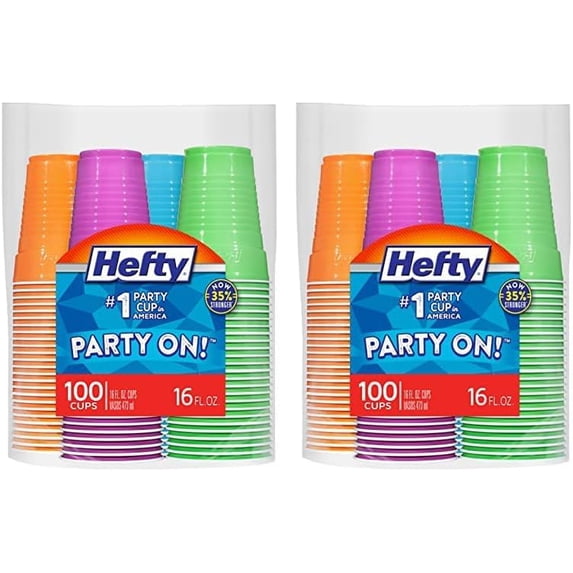 Party On Disposable Plastic Cups, Assorted, 16 Ounce, 100 Count ...