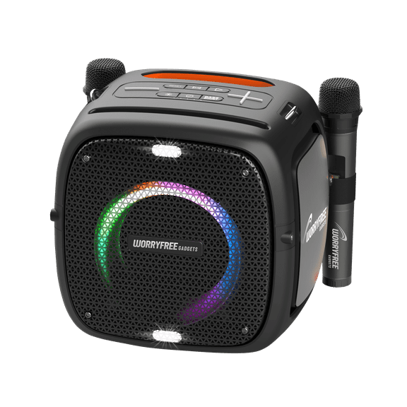 WorryFree Gadgets Portable Bluetooth Speaker with Two Microphones and Multicolor LED Lights, Wireless, 80W, Black