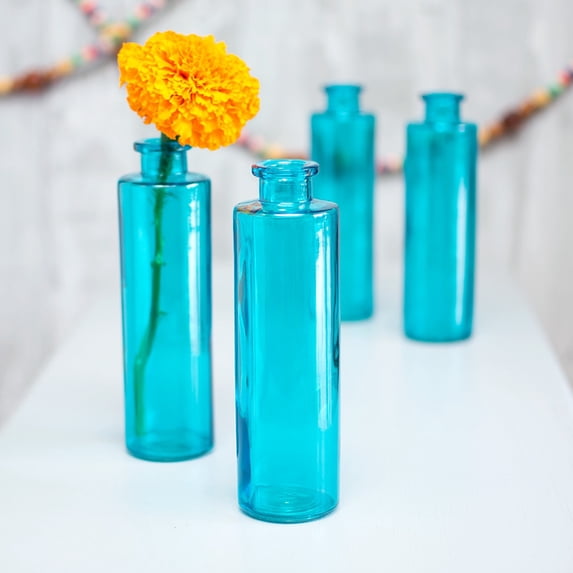 Party Ornaments Wedding Decor Glass Bud Vase Cylinder Bottle Food Safe Jar 7 in Aqua Blue 6 Pk