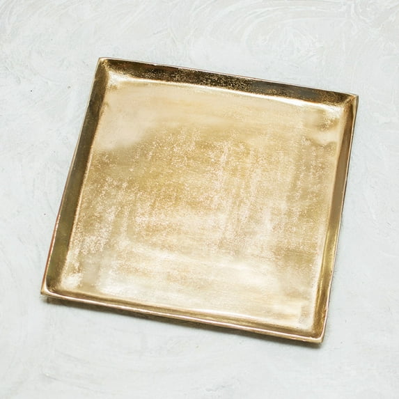 Party Ornaments Wedding Decor Serving Tray Distressed Metal Platter 12 inches Square Champagne Gold