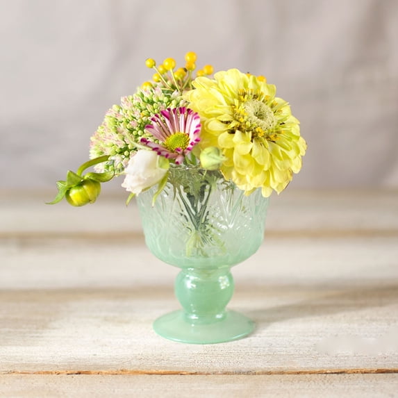 Party Ornaments Wedding Decor Vintage Inspired Compote Embossed Glass Candle Holder 4 inches Green