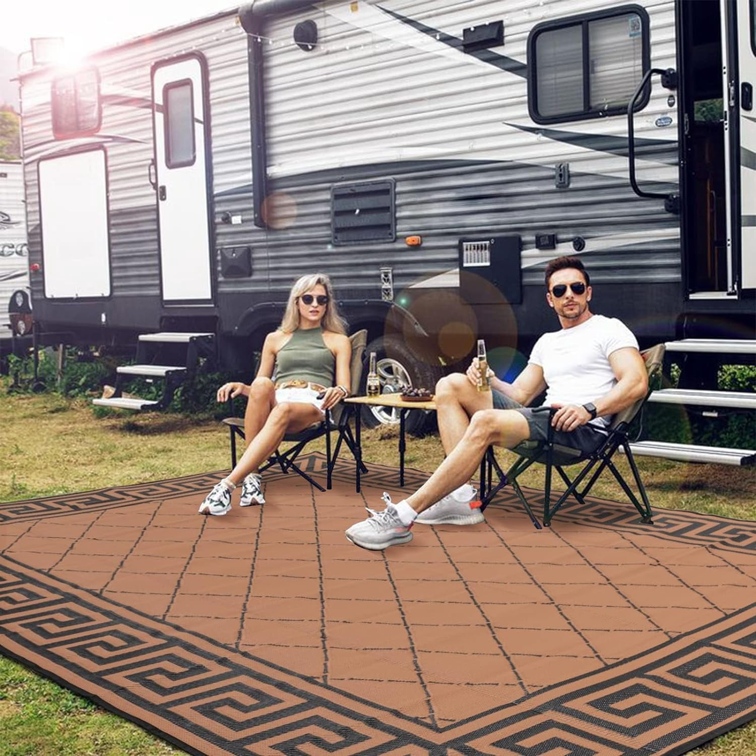 7x12 Rv Rug Party Outdoor Rug for Patio, 9x12 FT Large Reversible RV Camping Rug ...