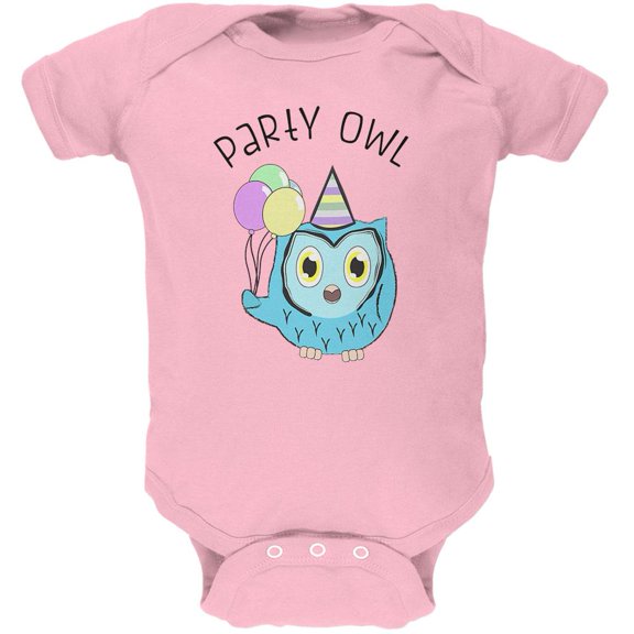 Party Owl Funny Cute Soft Baby One Piece Light Pink 12-18 M