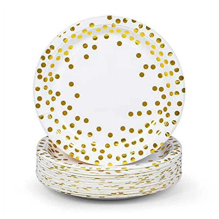 Gold Foil Polka Dots Disposable Thick Paper Plates For Cake And Food  Dessert, Birthday Party, Gathering