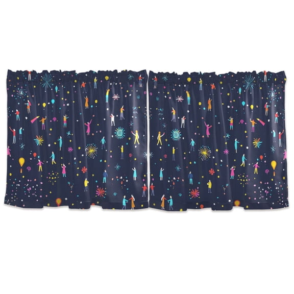 Party Pattern Design Tier Curtains for Kitchen 57x24 Inch Semi Sheer Light Filtering Half Window Curtains 2 Panels