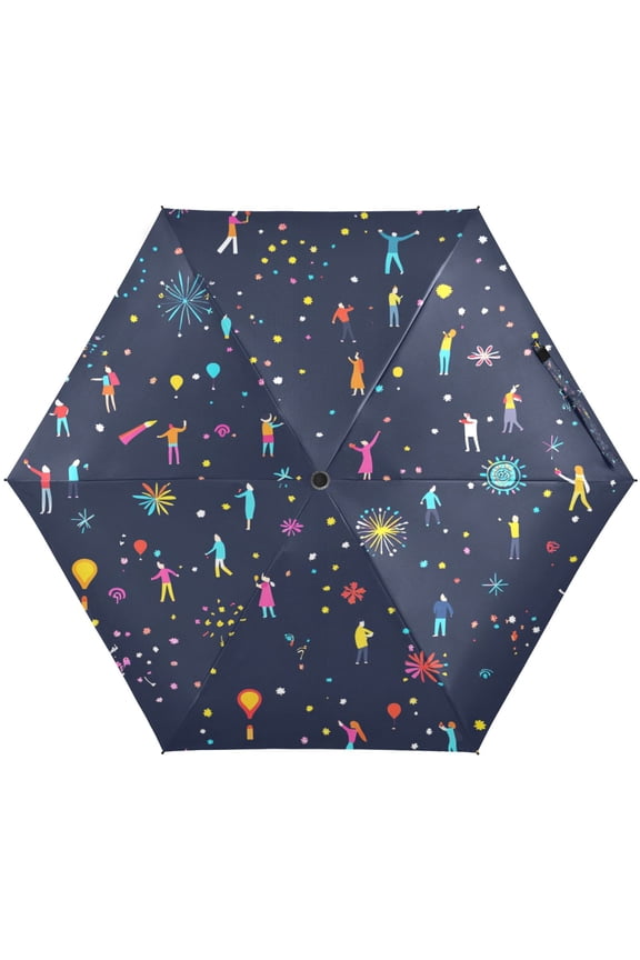 Party Pattern Design Umbrellas for Sun Auto Open Close UV50+ Waterproof 5-Fold Compact Fiberglass Frame