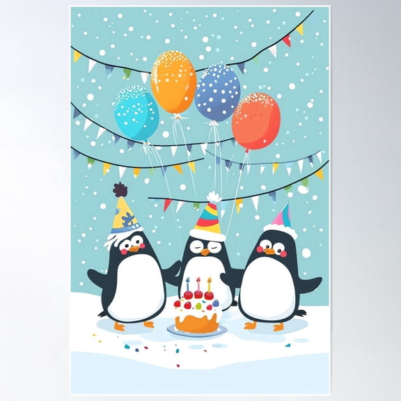 Party Penguins On Ice Poster Wall Art, Modern Wall Decor For Living Room Bedroom, 8x12 UNFRAMED