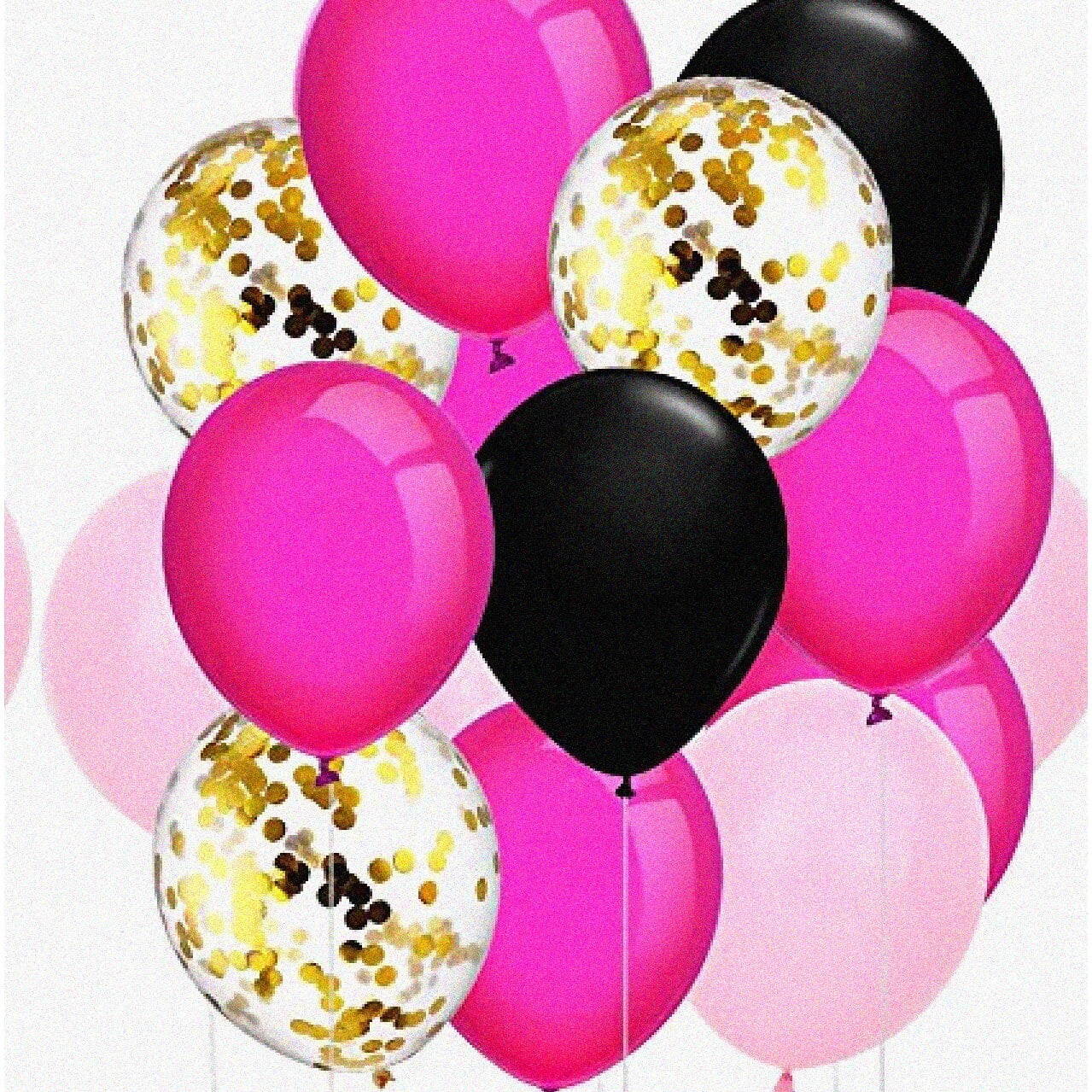 Party Perfect Balloon Bundle 60 Pcs 12" Black Gold Pink Balloons