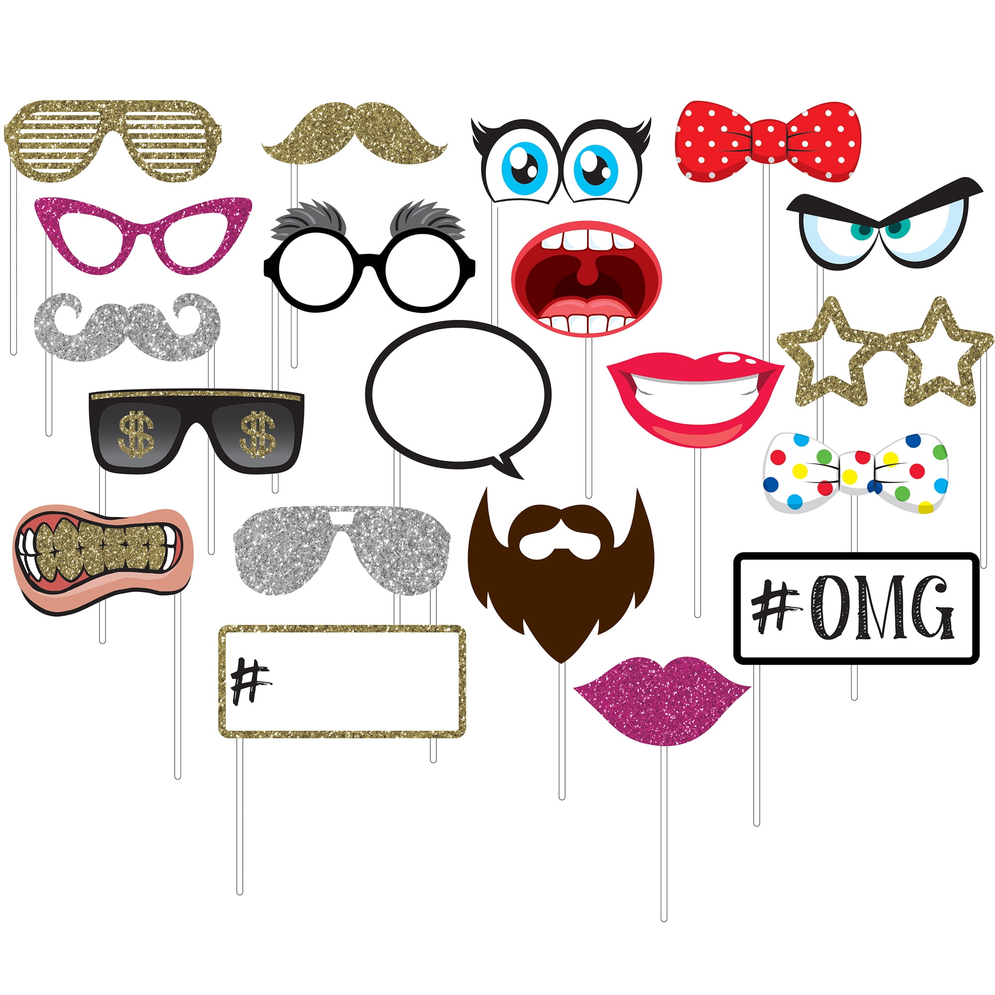 Party Photo Booth Props 20 Pieces 9 x 12 New Multicolor by Way to Celebrate Walmart