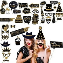 Party Photo Booth Props 36 Pieces Black Golden Photo Booth Props For Birthday Wedding New Year Mix Of Hats Lipstick Tie Crowns And More Funny Selfie Props,Black Party Balloon