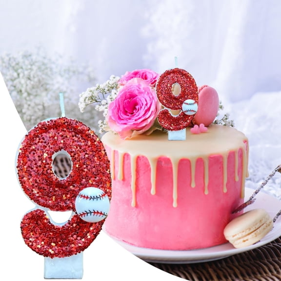 Party Photo Booth Props Baseball Birthday Candle Cake Toppers Second Number Baseball Themed Cake Topper Decoration Two Years Candle Red Glitter Number Cake Topper Party, Party Balloon