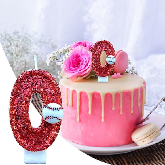 Party Photo Booth Props Baseball Birthday Candle Cake Toppers Second Number Baseball Themed Cake Topper Decoration Two Years Candle Red Glitter Number Cake Topper Party, Party Balloon