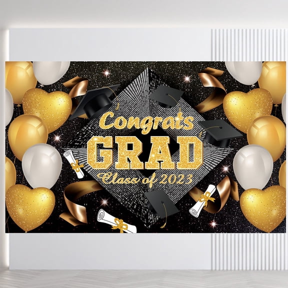 Party Photo Booth Props Extralarge Congrats Grad Banner 180X110 Cm | Graduation Party Decorations 2023 Black And Gold | Graduation Banner 2023 | Graduation Decorations Class Of 2023 | Red 2023 Graduat