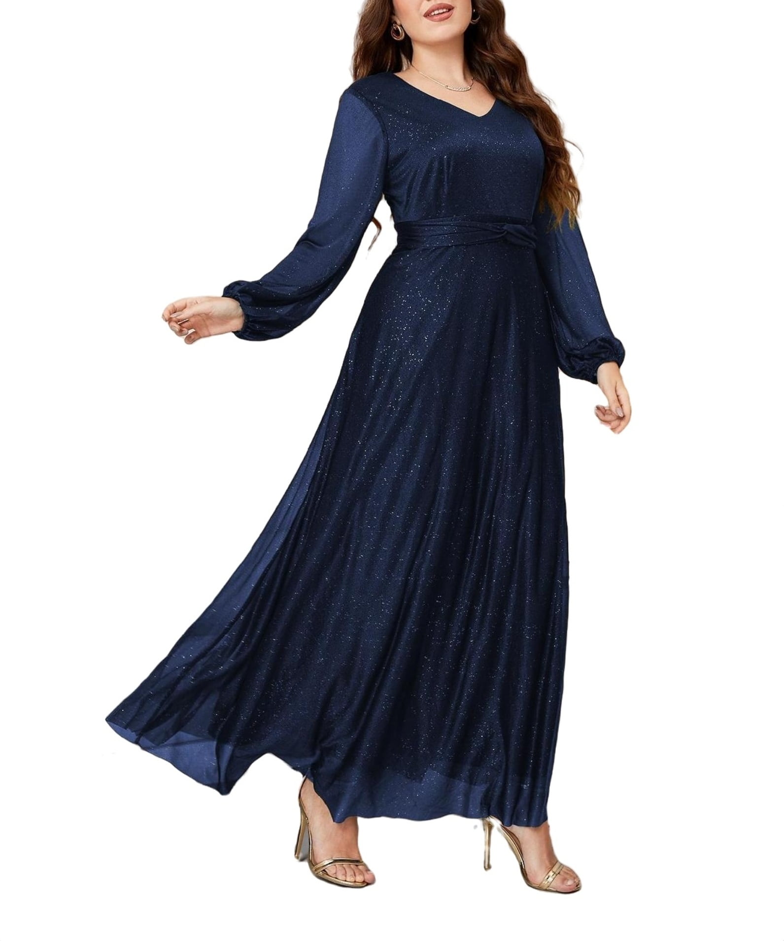 A-Line V-neck Floor-length Dress With Silt Blue Plus Size main image 1