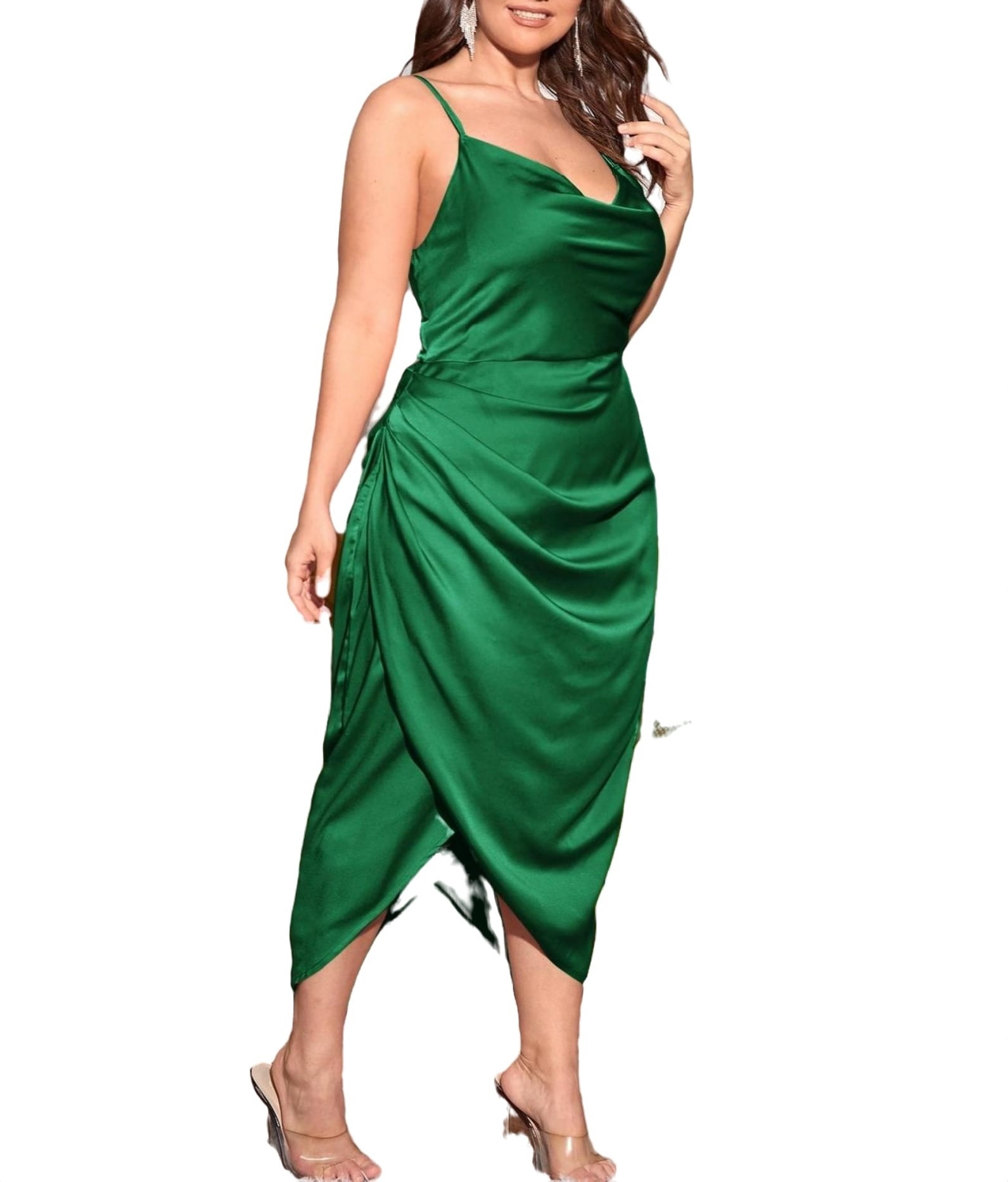 Party Plain Cami Spaghetti Strap Green Plus Size Dresses - Walmart.com