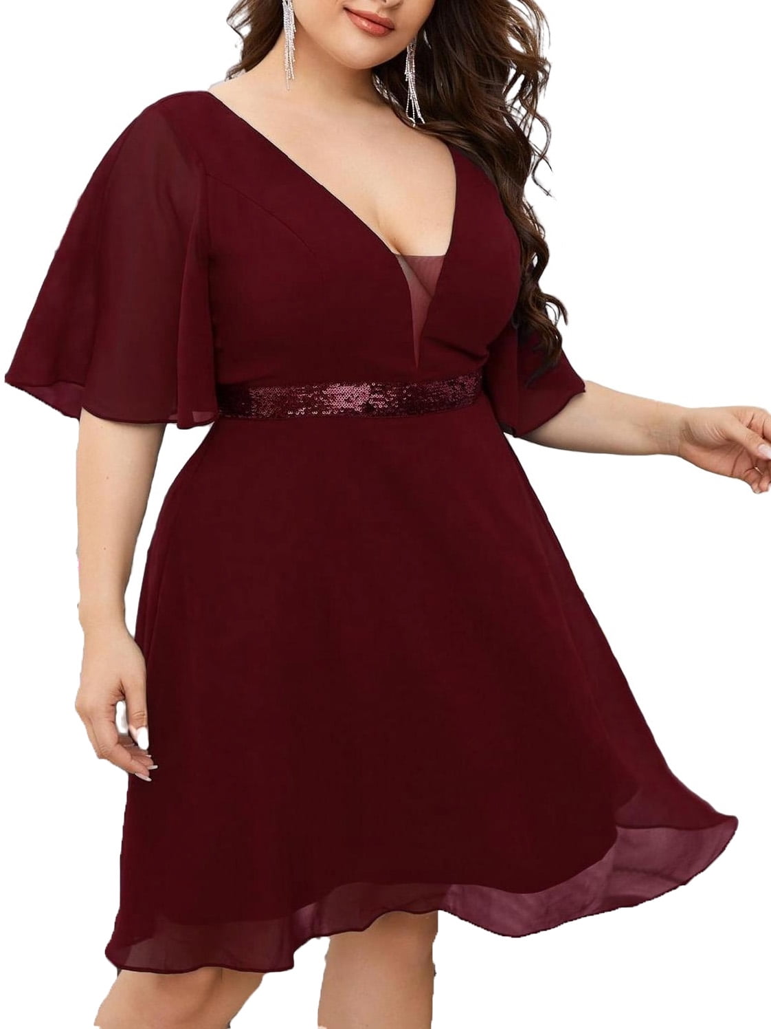 Burgundy party dress plus on sale size