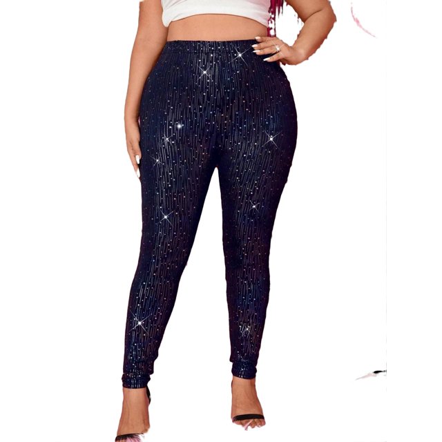 Party Plain Navy Blue Plus Size Leggings