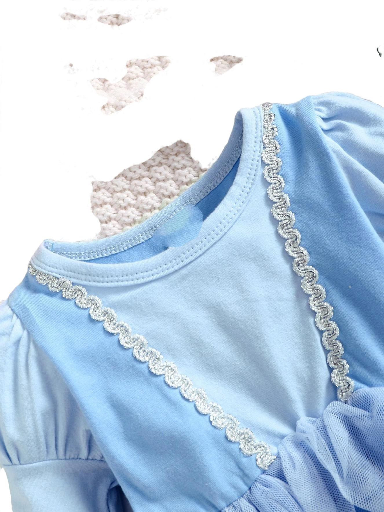 Party Plain Round Neck Fit and Flare Long Sleeve Blue Baby Dresses