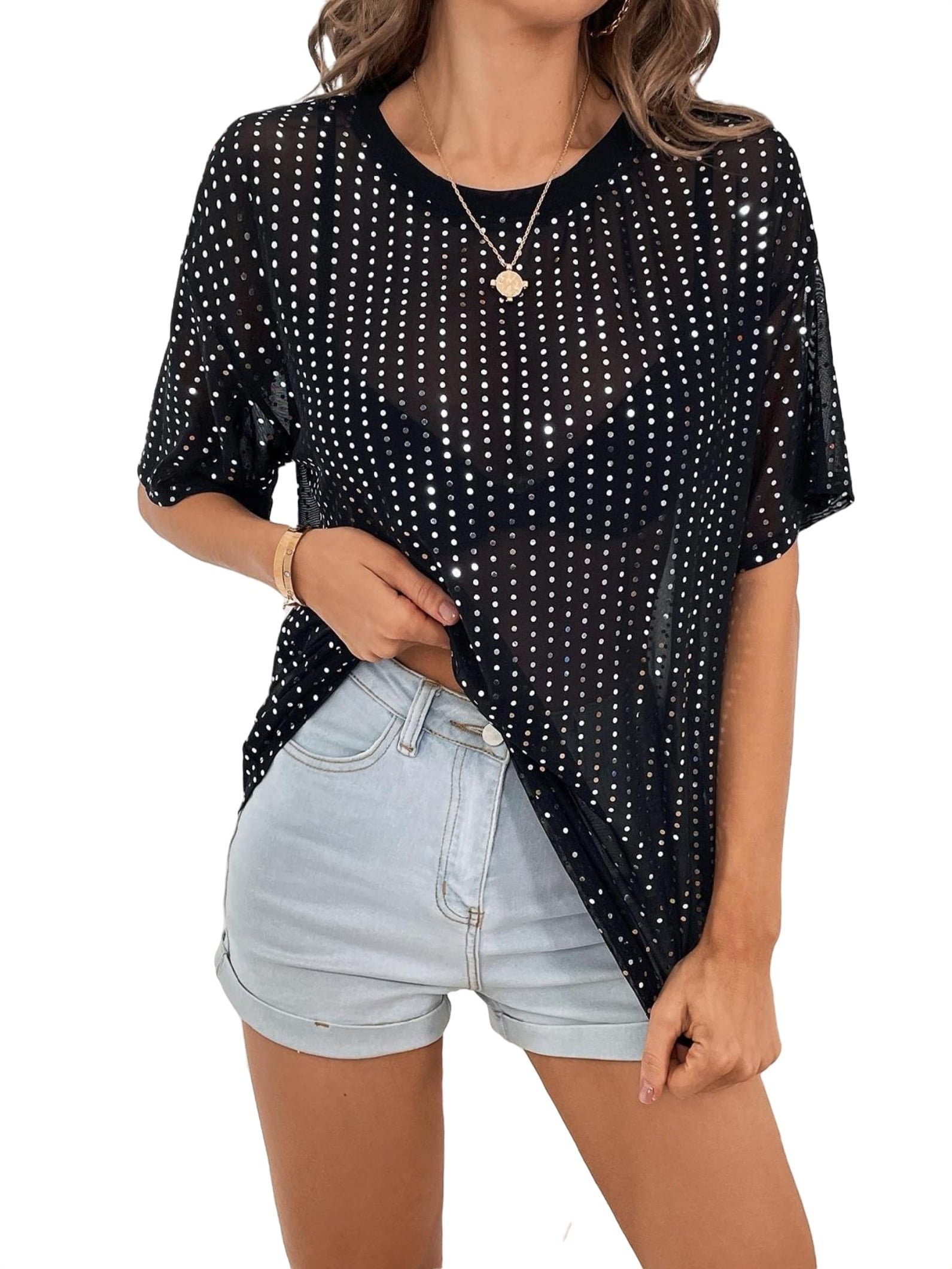 Lurhonp Women's Polka Dot Sleeveless Crop Tank Top - Round Neck, Summer Casual Top