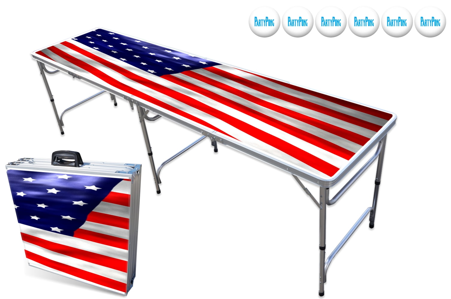 Party Pong America Edition, Dry Erase Surface, LED Lights 8-Foot Professional Beer Pong Table