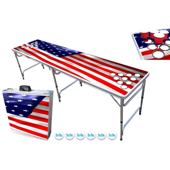 Party Pong America Edition Portable 8-Foot Beer Pong Table