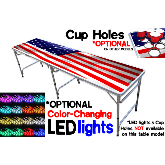 Party Pong America Edition Portable 8-Foot Foldable Beer Pong Table