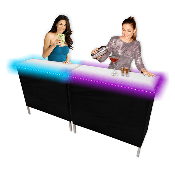 Party Pong Lightweight Outdoor Bar with Patented Multi-Color LED Lights and Storage Shelf, White
